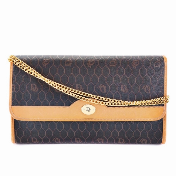 Christian Dior Shoulder Bag Clutch in Brown Honeycomb Coated Canvas & Vachetta - Picture 11 of 11